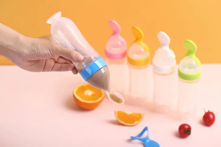 Squeezed Milk Bottle Food Grade Silicone Newborn Training Spoon Baby Grain Food Supplement Feeder Safe and Practical