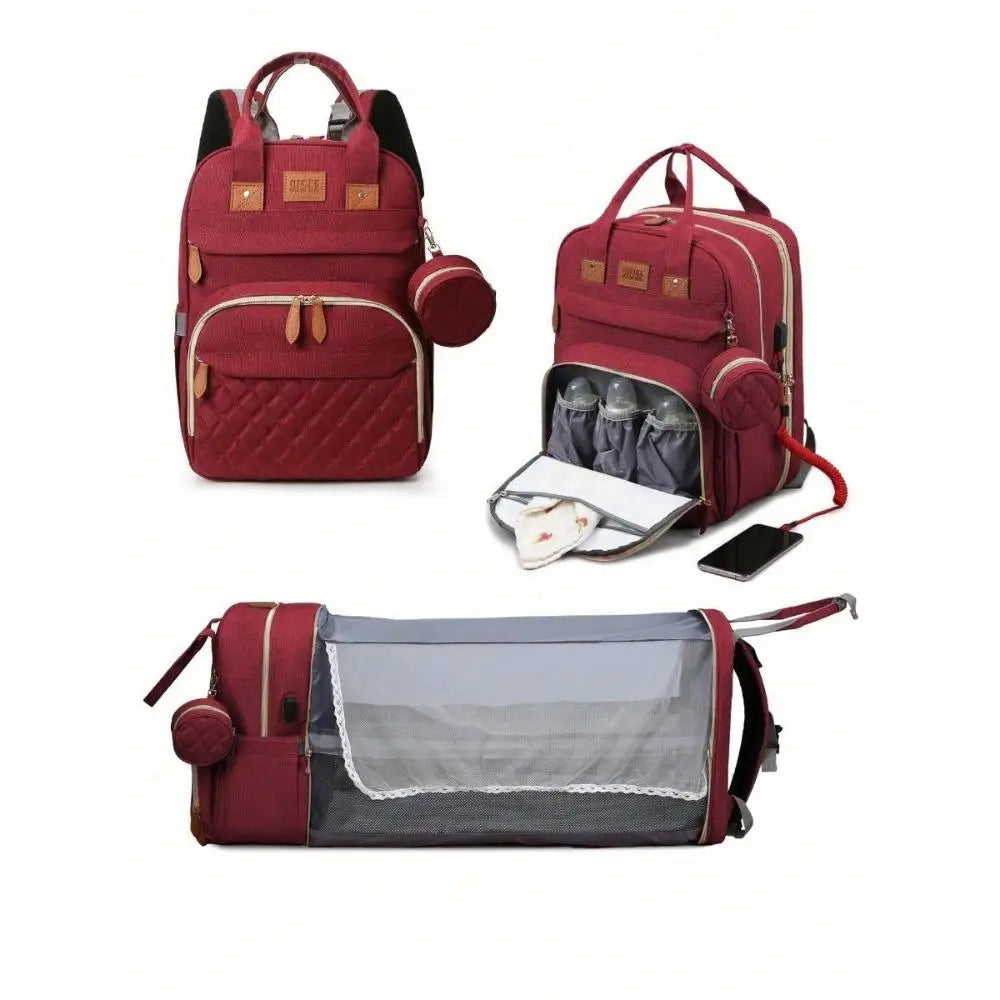 3-in-1 Diaper Bag Backpack with Foldable Changing Bed