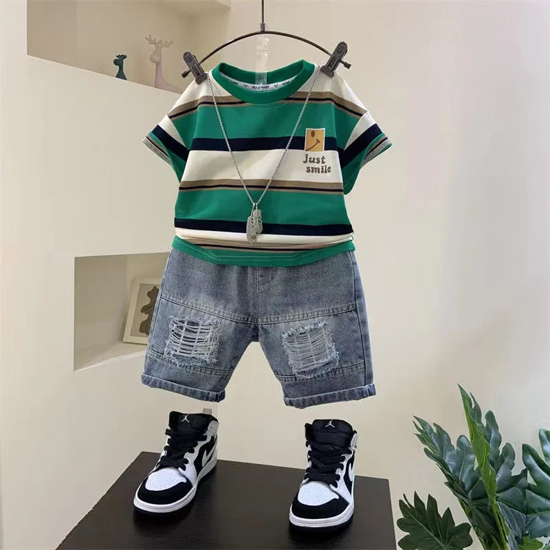 Boys Summer Shirt & Jeans Shorts Set (9M–5 Years)