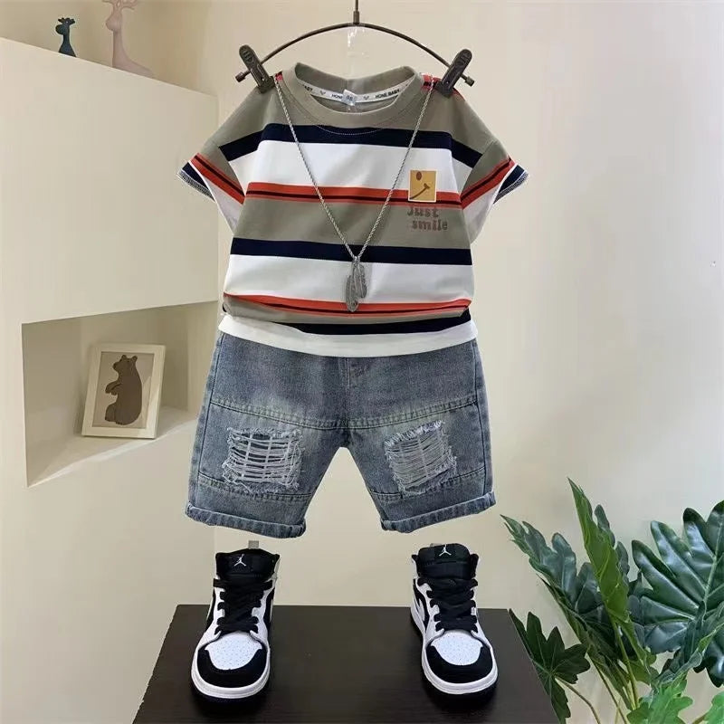 Boys Summer Shirt & Jeans Shorts Set (9M–5 Years)