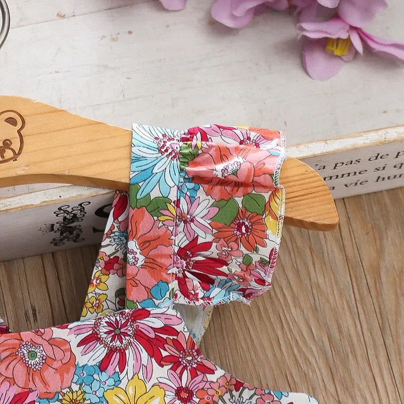Baby Girls Floral Halter Dress with Bow Bag