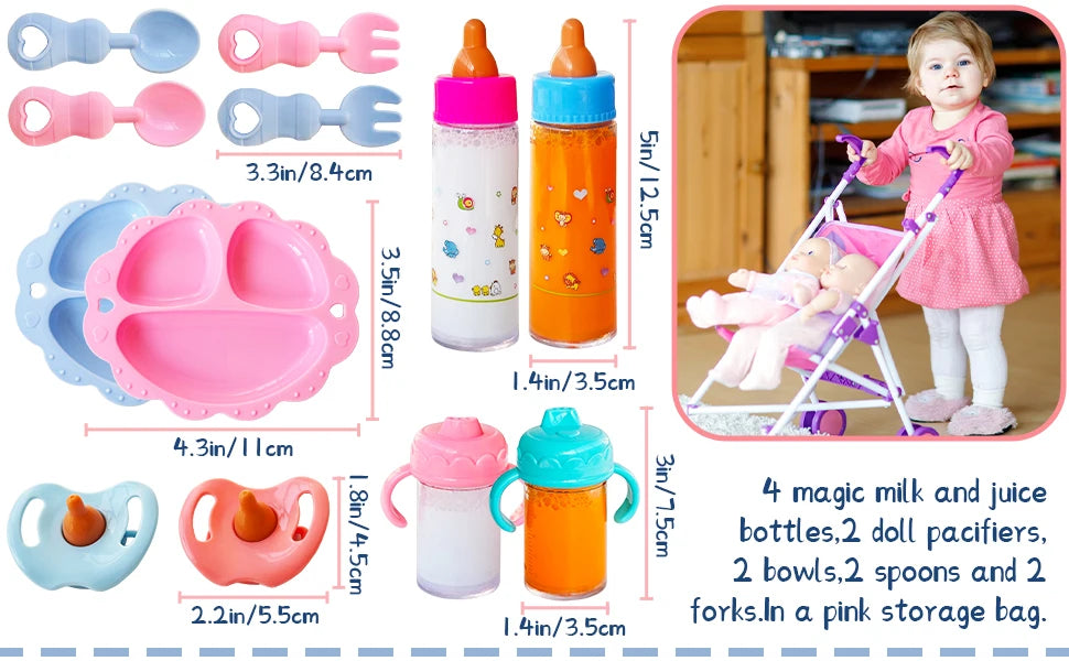 13-Piece Baby Doll Feeding Set – Magic Disappearing Bottles & Pretend Play
