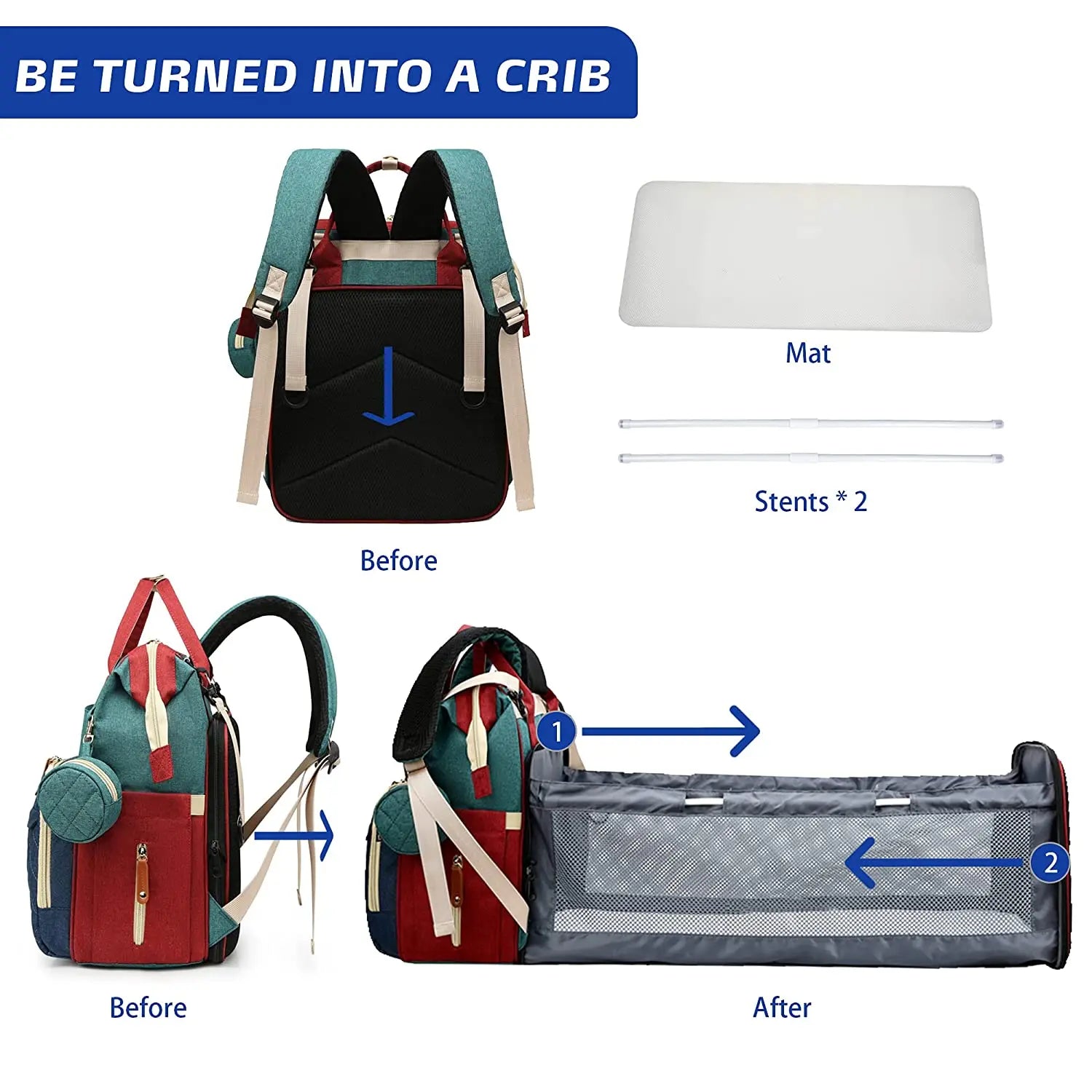 3-in-1 Diaper Bag Backpack with Foldable Changing Bed
