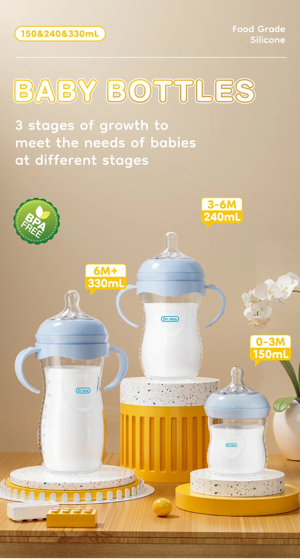 Baby Bottle with Handle | BPA-Free Feeding Bottle | 150ml, 240ml & 330ml