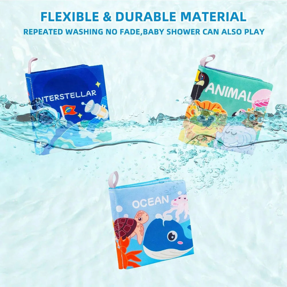Soft Baby Crinkle & Bath Book Set – Nontoxic Fabric Cloth Books for Babies