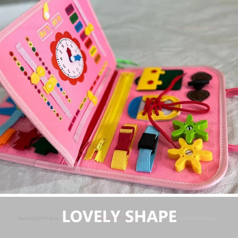 Montessori Busy Board for Toddlers - 7-in-1 Sensory Learning & Fine Motor Skills Travel Toy - Educational Felt Activity Board for Ages 2-4