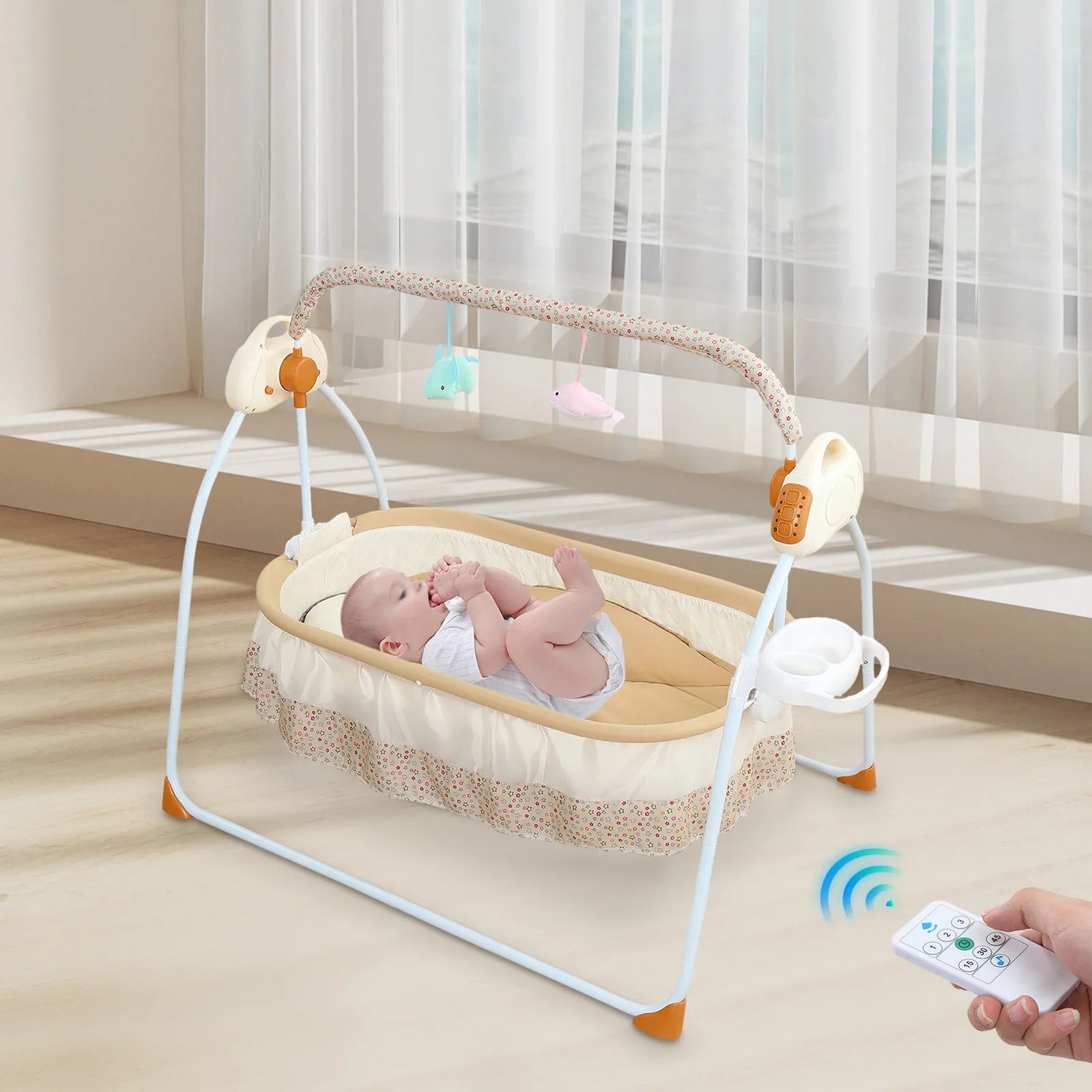 Electric Baby Cradle Swing with Bluetooth, 5 Speeds & Mosquito Net | 0–18 Months