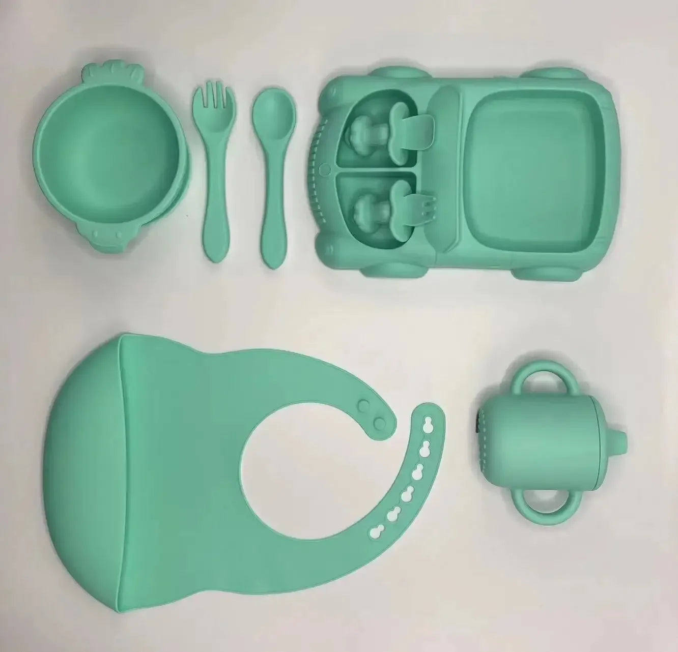 Silicone Baby Feeding Set with Suction Bowl, Plate, Spoon, Fork & Bib | BPA-Free