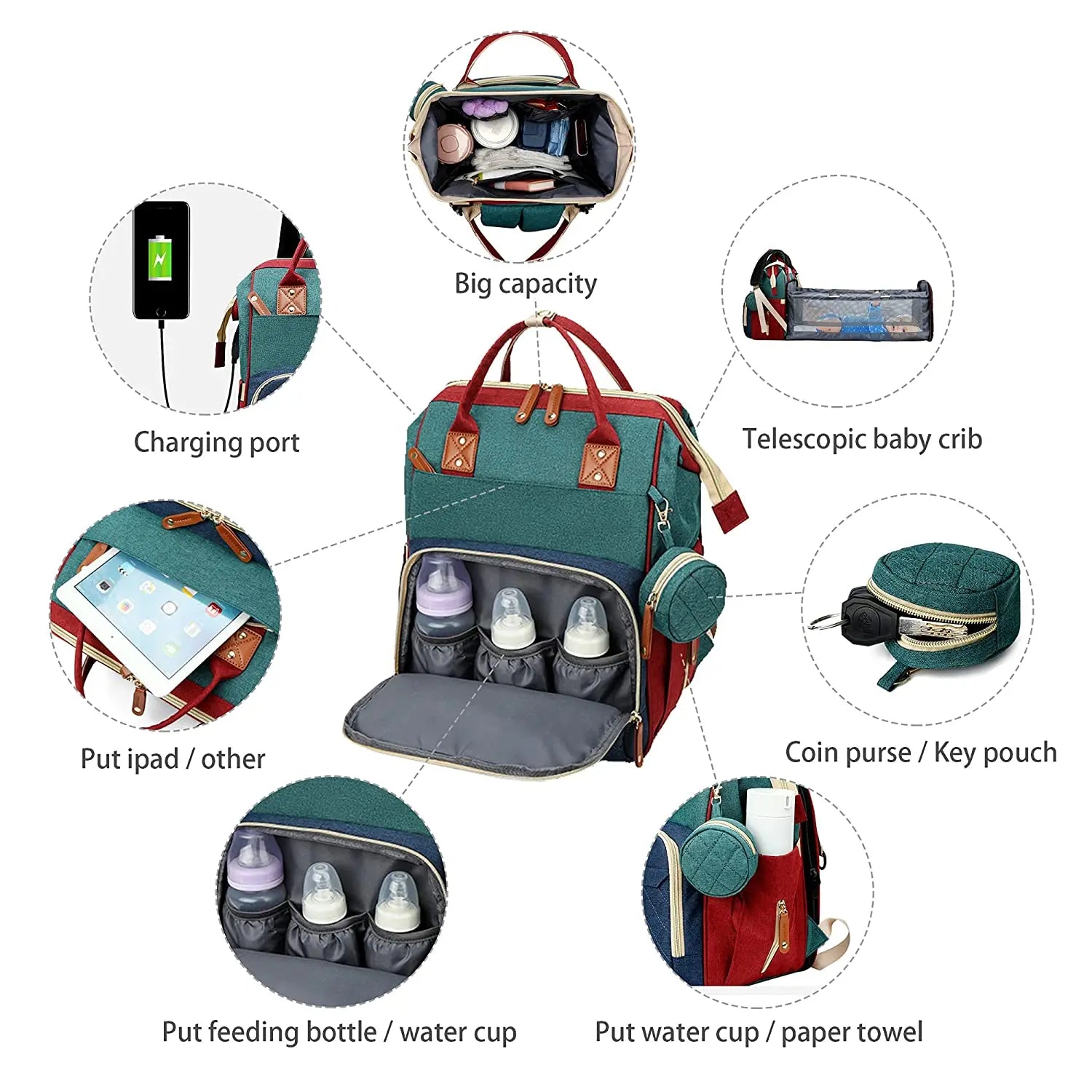 3-in-1 Diaper Bag Backpack with Foldable Changing Bed