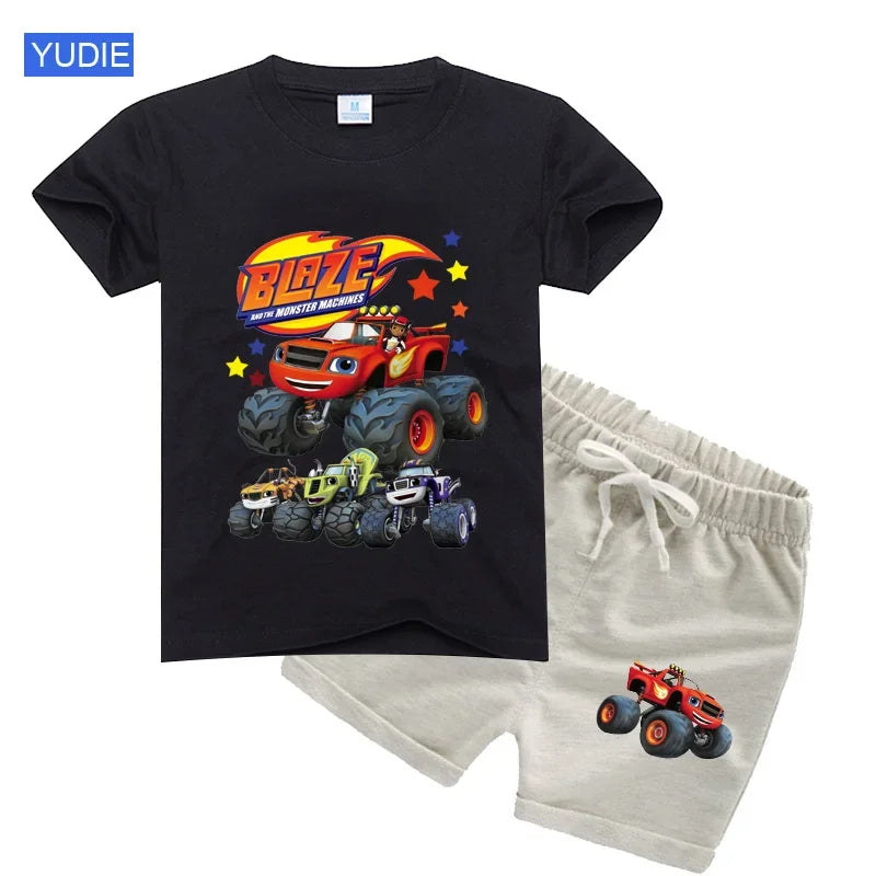 Boys' Cartoon Print Short Sleeve T-Shirt & Shorts Set