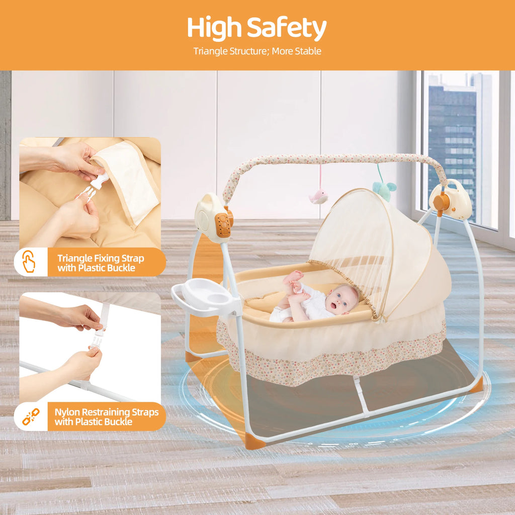 Electric Baby Cradle Swing with Bluetooth, 5 Speeds & Mosquito Net | 0–18 Months