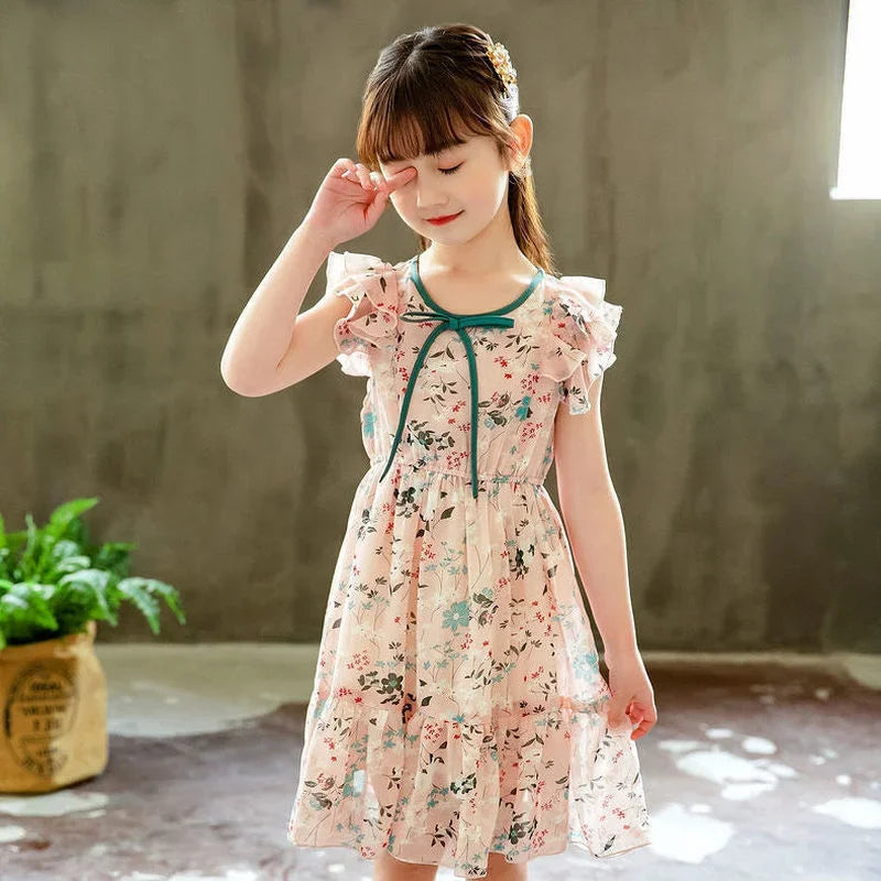 Girls' Sleeveless Floral Summer Dress – A-Line Party & Casual Dress (2T–12Y)