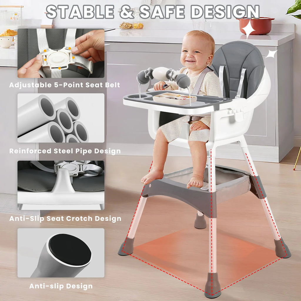 Baby High Chair – Convertible Toddler Dining Chair with Detachable Tray
