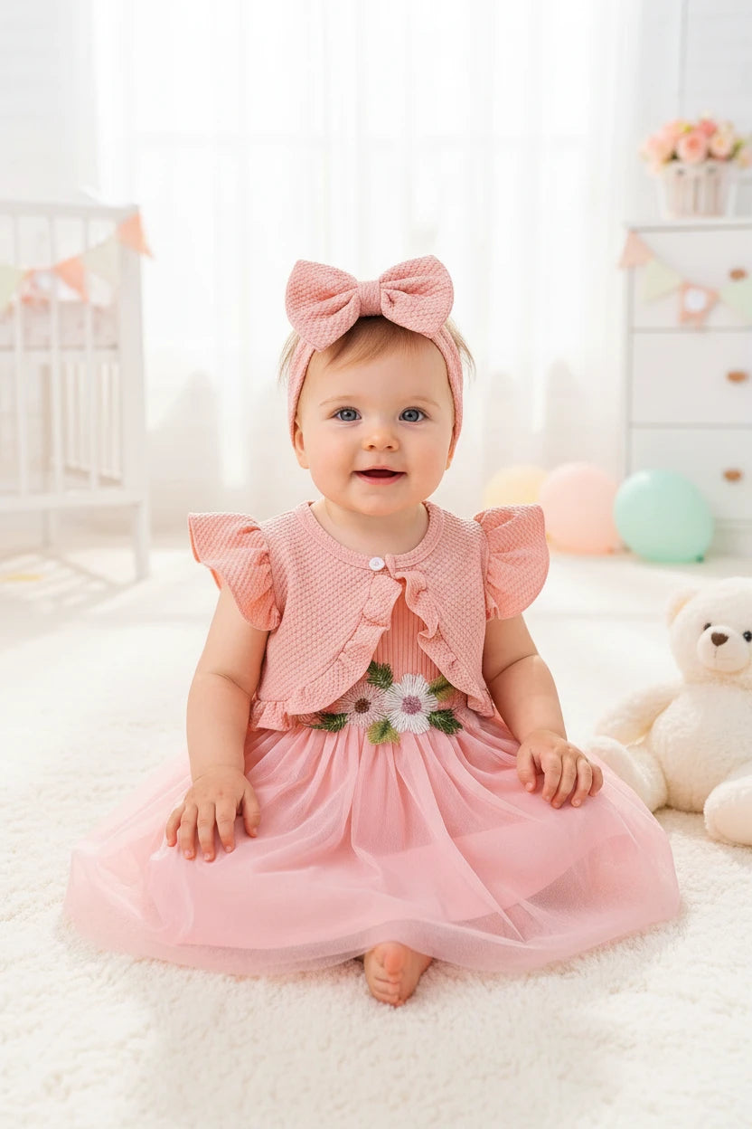 Baby Girls Summer Floral Vest & Mesh Dress Set | 2-Piece