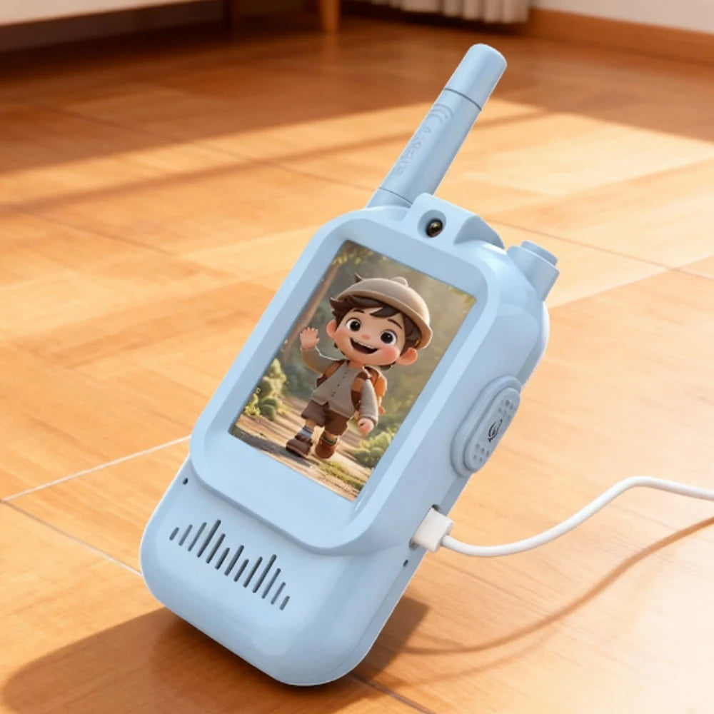 Kids video walkie talkie in blue — rechargeable 2-pack for ages 3+
