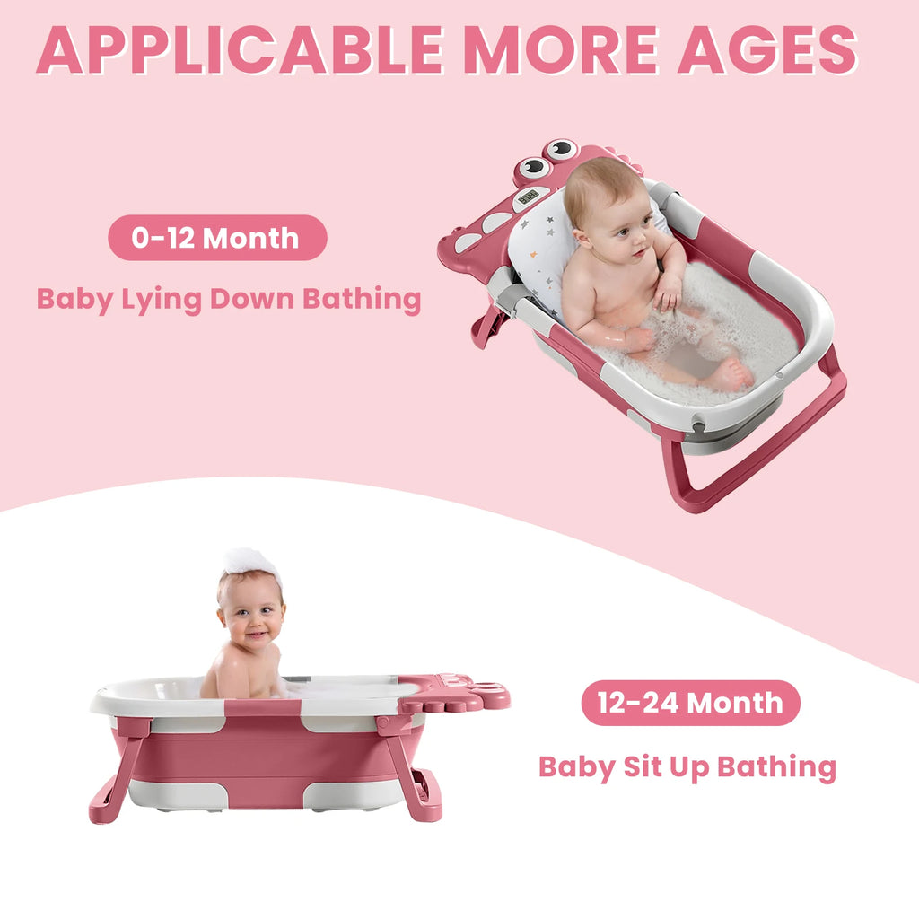 Foldable Baby Bath with Non-Slip Pillow & Thermometer | Birth to 3 Years