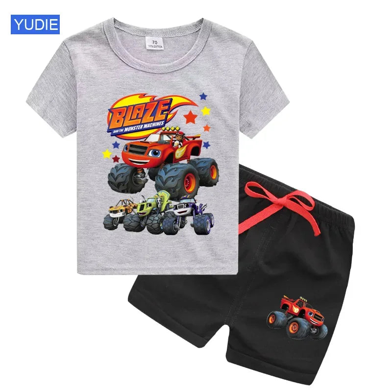 Boys' Cartoon Print Short Sleeve T-Shirt & Shorts Set