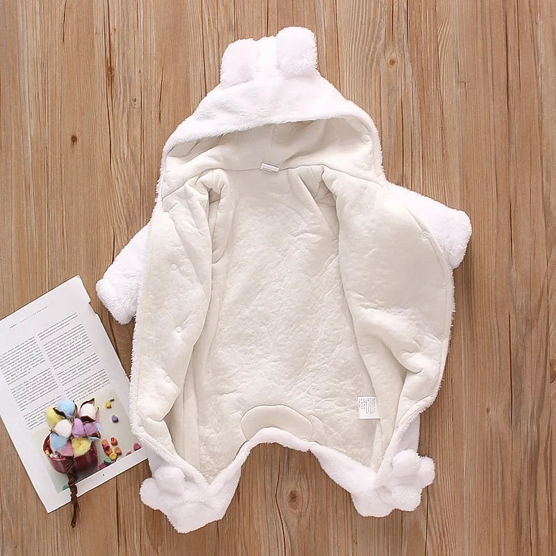 Baby Plush Hooded Romper | Cartoon Animal Ear Jumpsuit Newborn–1.5Y