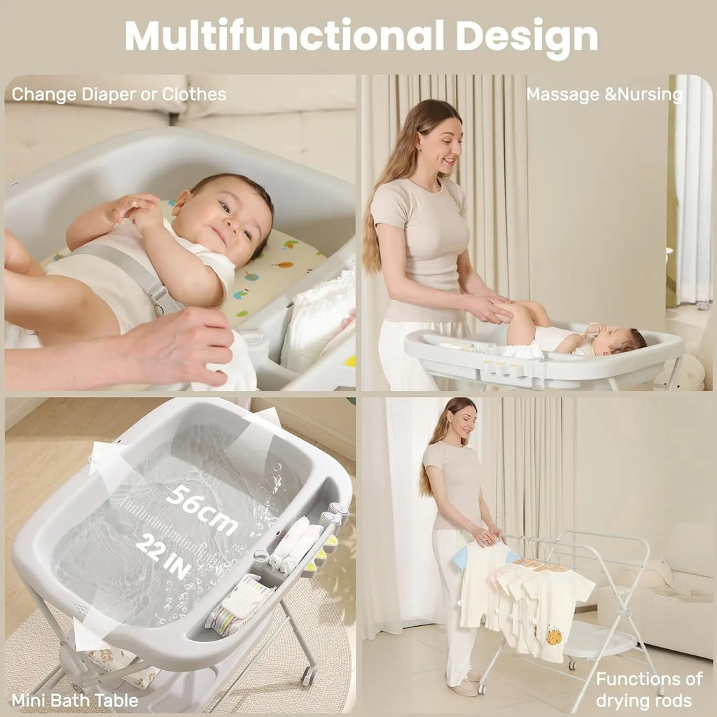Foldable Baby Diaper Changing Table with Wheels & Storage