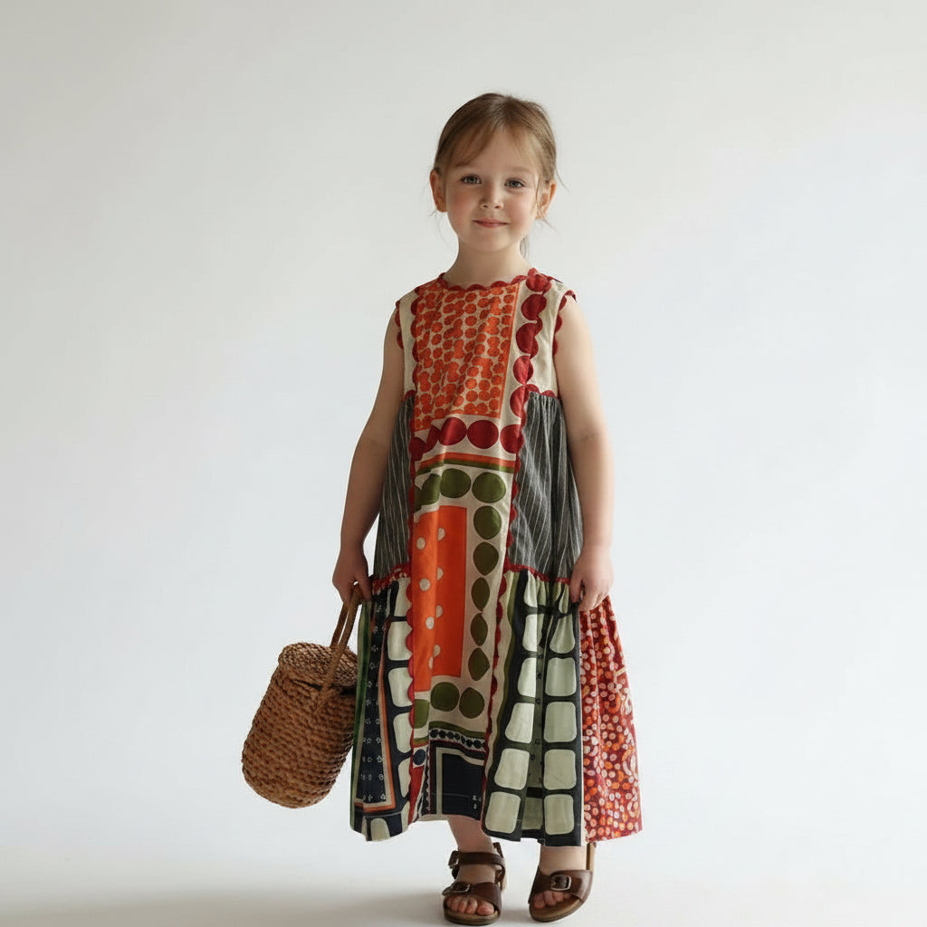 Girls Sleeveless Bohemian Print Dress | Summer Holiday Dress (3T–7T)