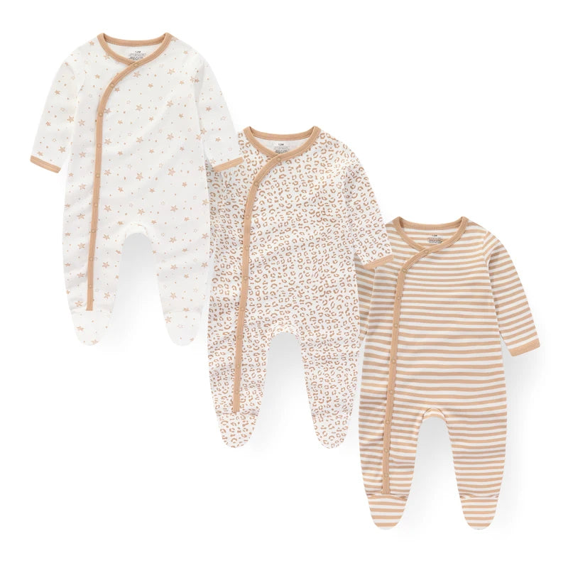Kiddiezoom 3-Pack Unisex Baby Rompers - 100% Soft Cotton Long Sleeve Jumpsuits - Newborn Autumn & Winter Essentials