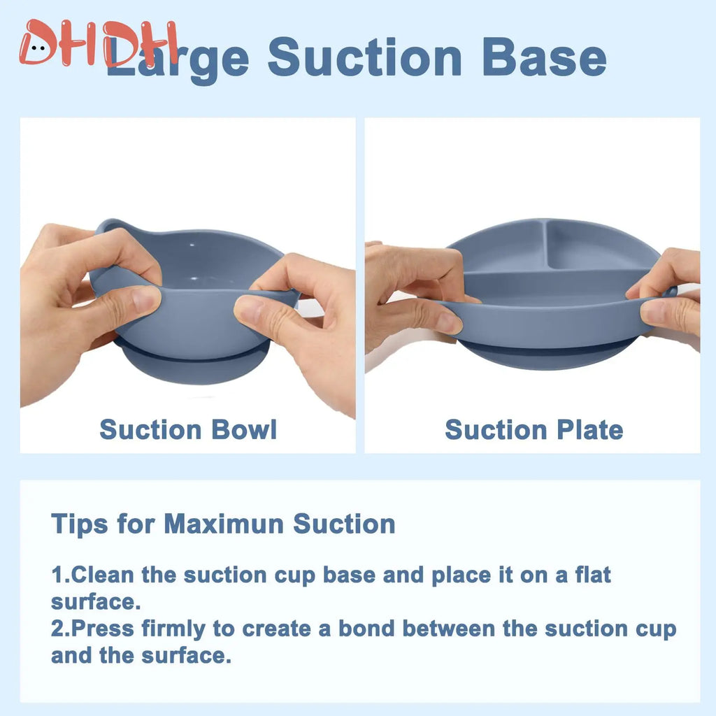 Silicone Baby Feeding Set with Suction Bowl, Plate, Spoon, Fork & Bib | BPA-Free