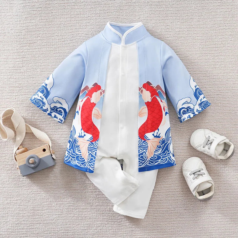 Baby Cartoon Cape-Style Romper – 100% Cotton Unisex Bodysuit | 0–18M