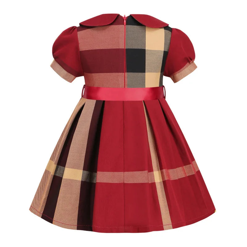Girls Plaid Summer Dress with Sash (4-8Y)