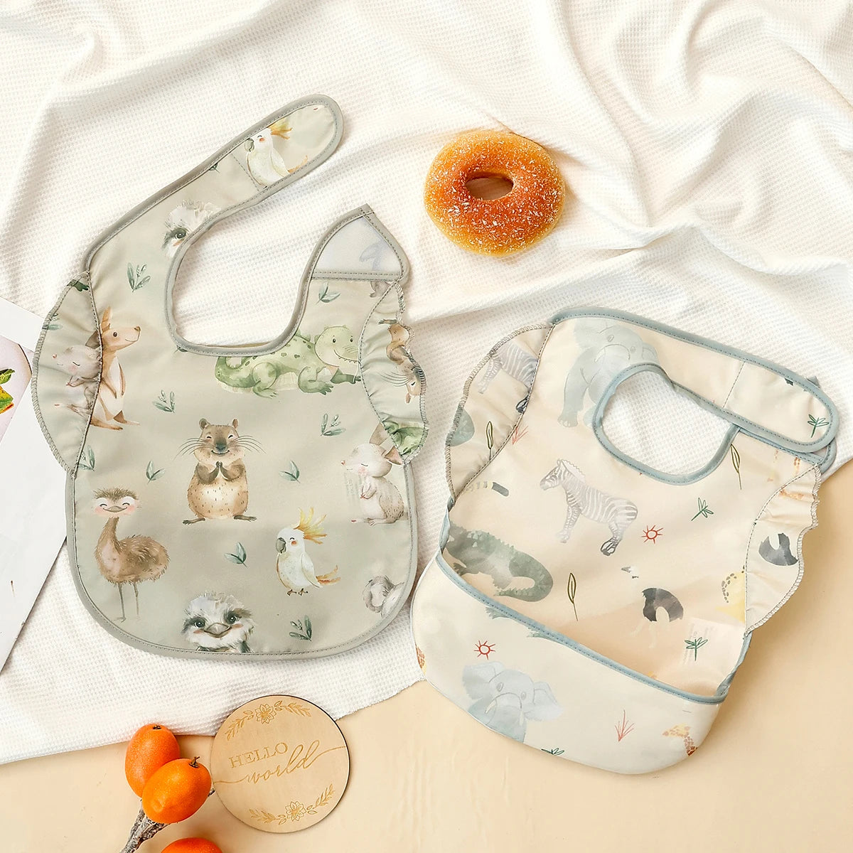 Elinfant 2-Pack Feeding Bibs,Easy-Clean Burp Cloth with Adjustable Closure and Pocket, Mixed Colors,Eating Bibs Aprons Smocks