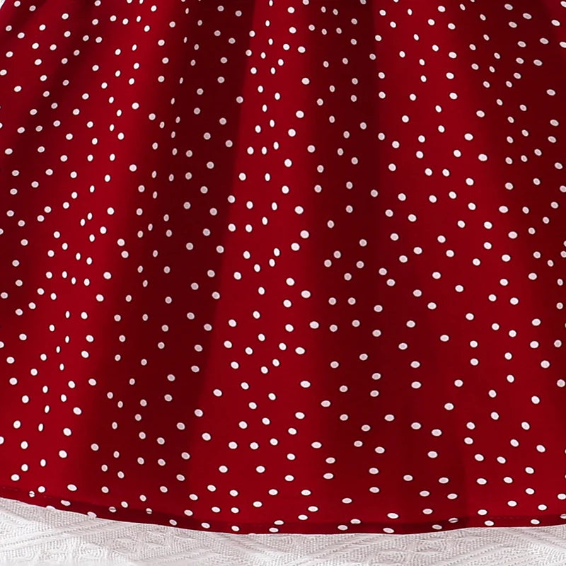 Girls Red Polka Dot V-Neck Dress (4-12Y)