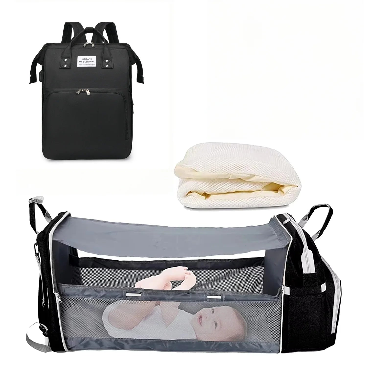 3-in-1 Diaper Bag Backpack with Foldable Changing Bed