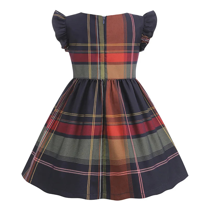 Girls Plaid Summer Dress with Sash (4-8Y)