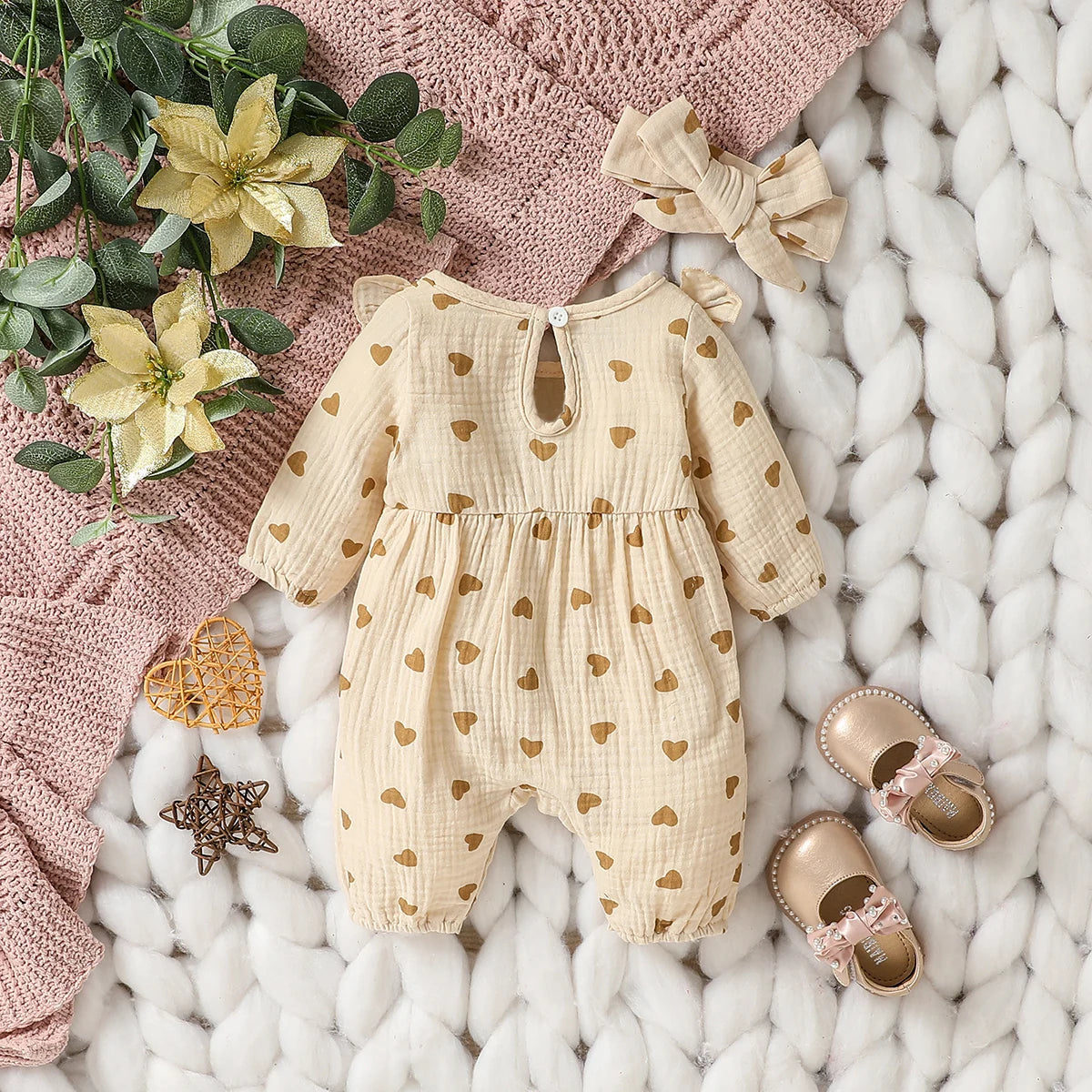 Baby Girl's Floral Jumpsuit with Headband (0–6M)