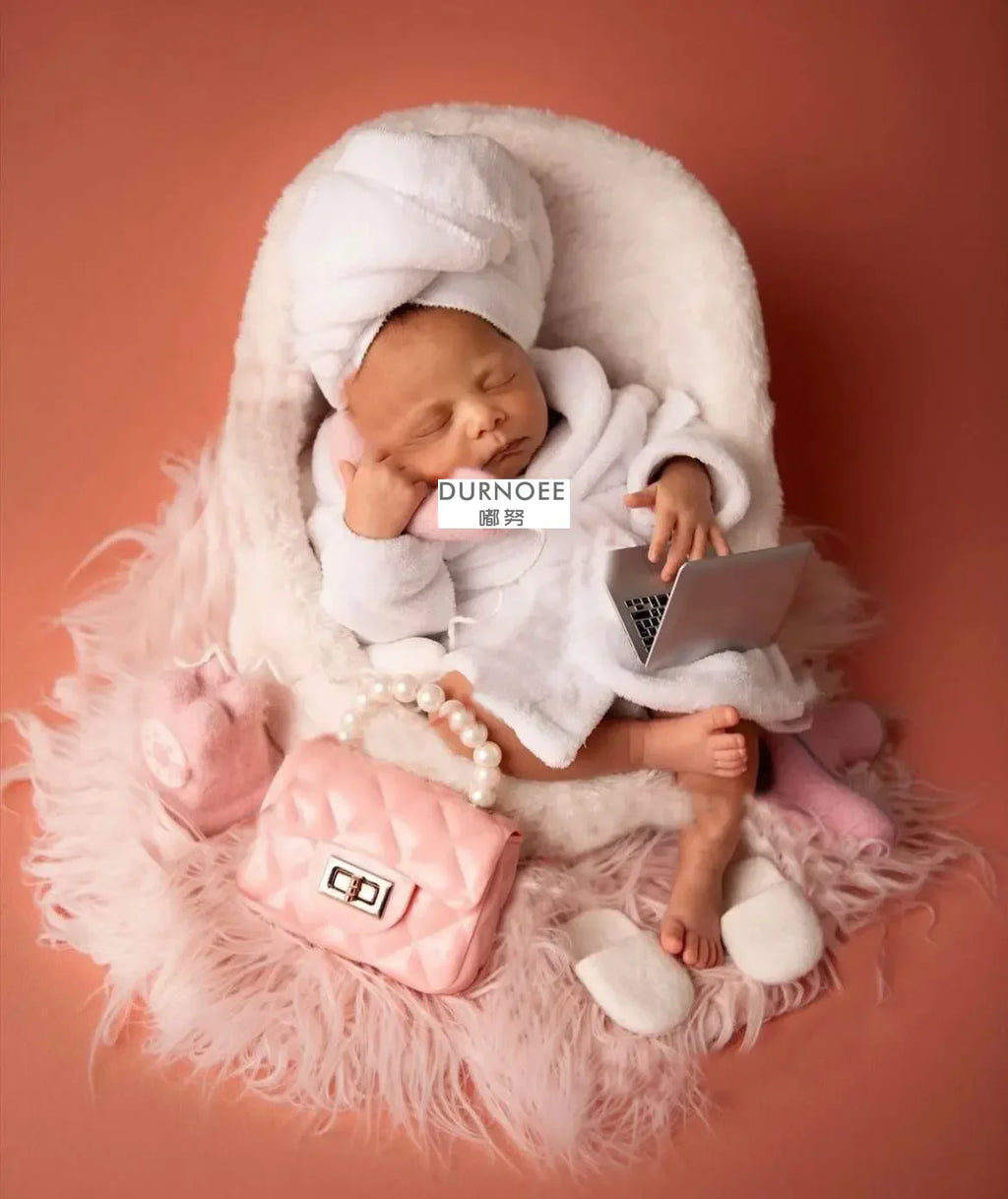 Newborn Baby Girl Photography Props Set | Lace Dress Romper, Hat & Headband 0–3M