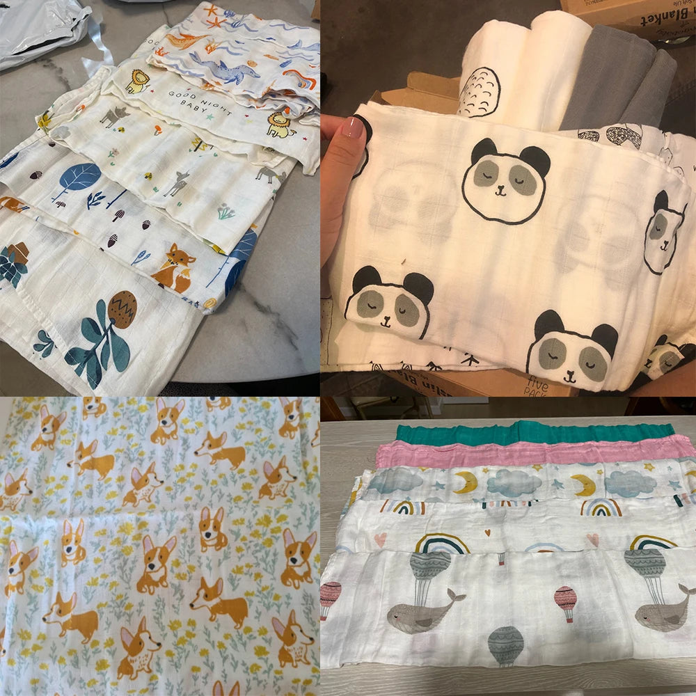 Kangobaby 5-Piece Bamboo Cotton Muslin Blanket & Burp Cloth Set