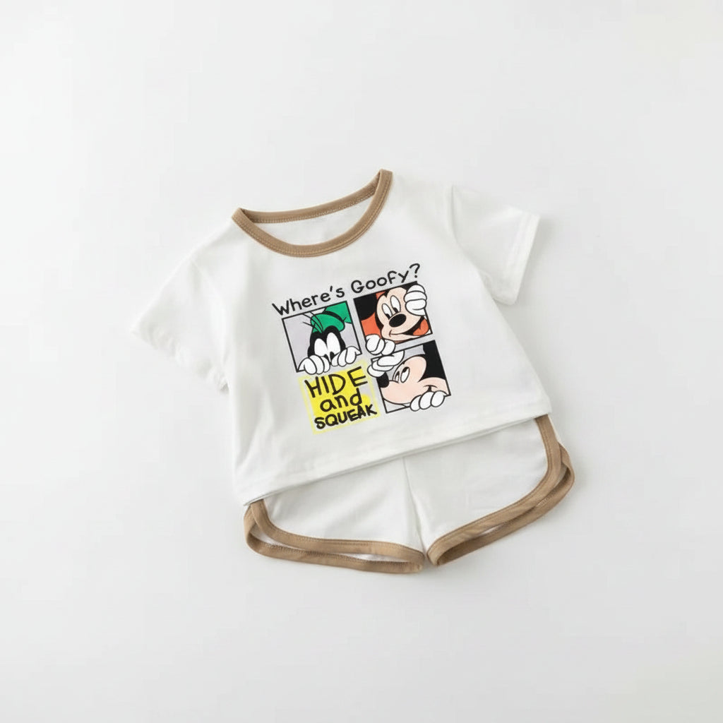 Kids Cartoon Print T-Shirt & Shorts Set Ages 2T–7T | Summer 2-Piece