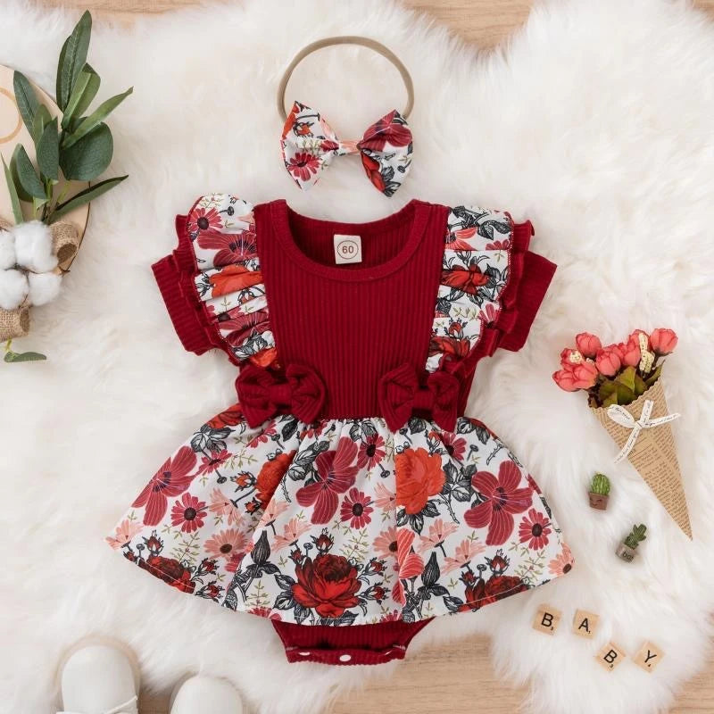 Baby Girls Bowknot Striped Jumpsuit Dress | Short Sleeve Summer Romper 0–18M