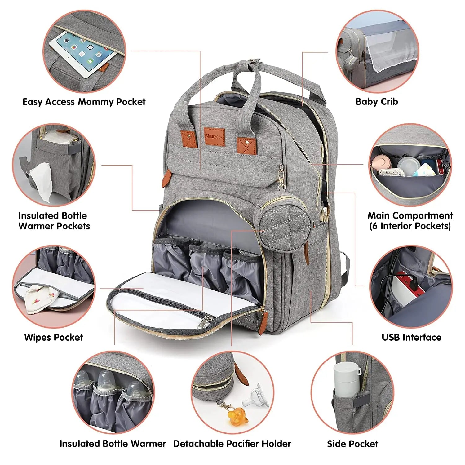 3-in-1 Diaper Bag Backpack with Foldable Changing Bed
