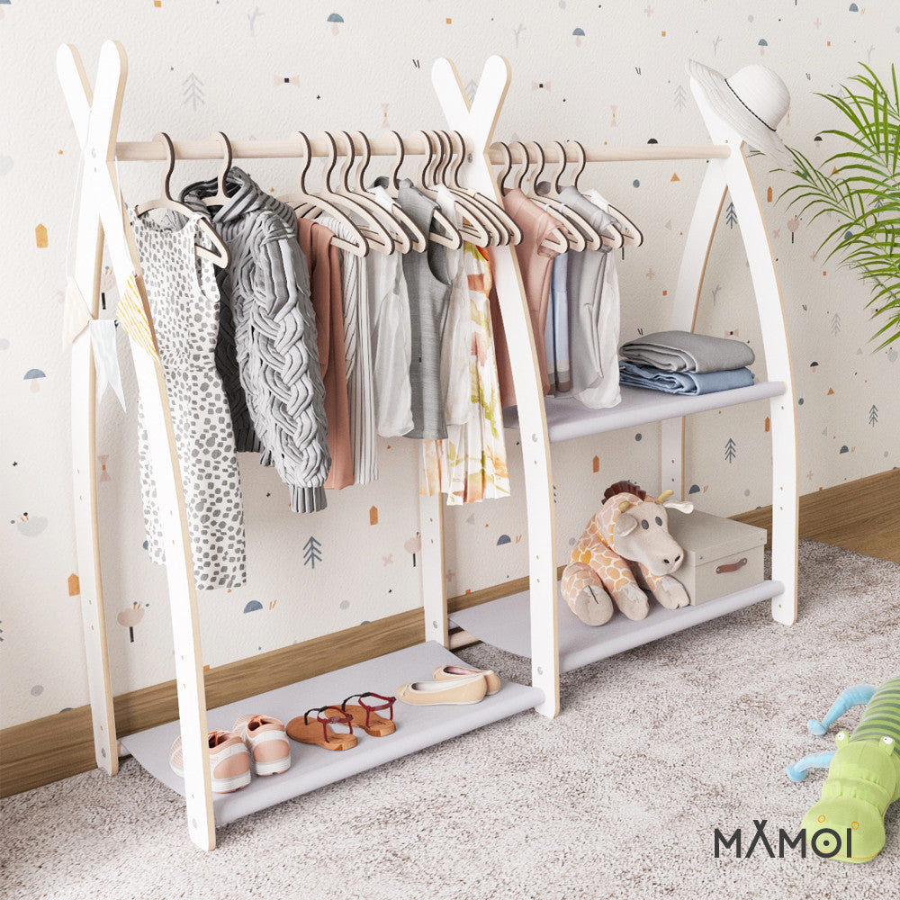 Children's Clothes Rail | Wooden Dressing Up Rail for Kids | Beige