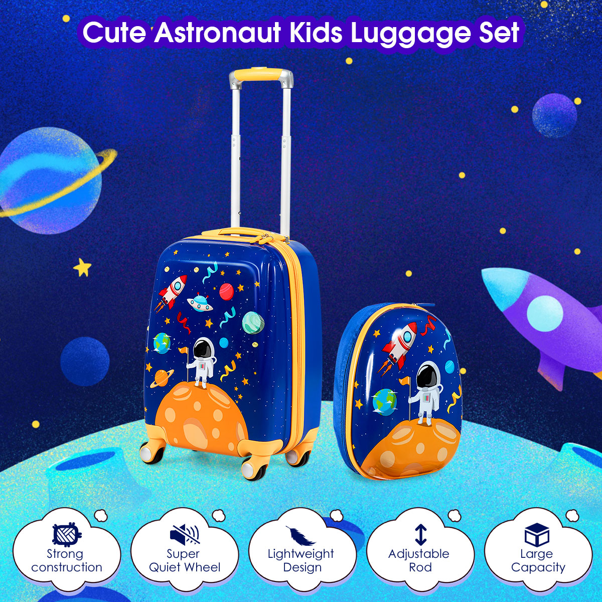 NNECW Kids Luggage Set with 4 Multidirectional wheels for Travel-2