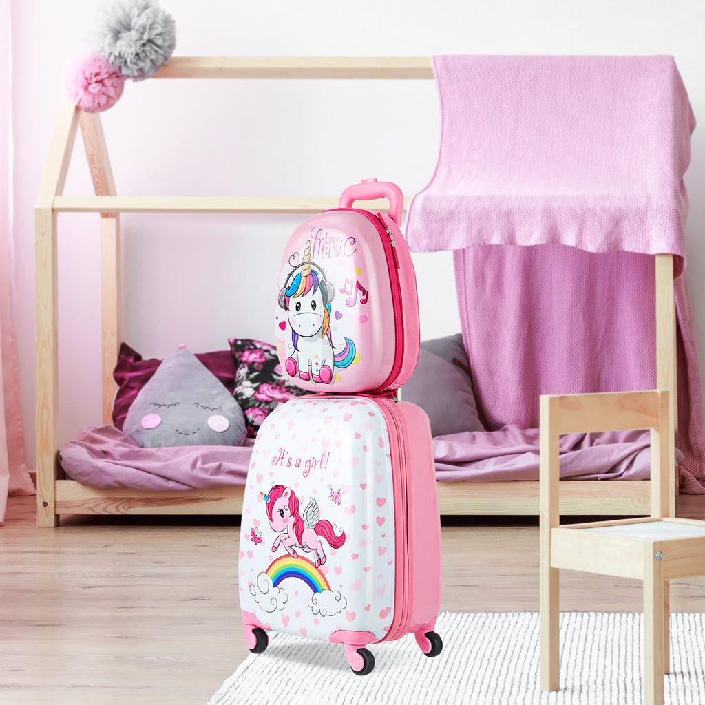 NNECW Kids Hard Shell Unicorn Luggage Backpack Set for Travel-0