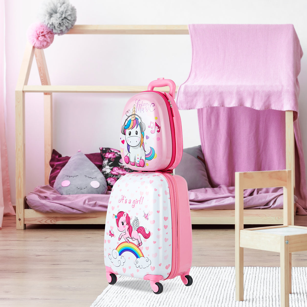 NNECW Kids Hard Shell Unicorn Luggage Backpack Set for Travel-0