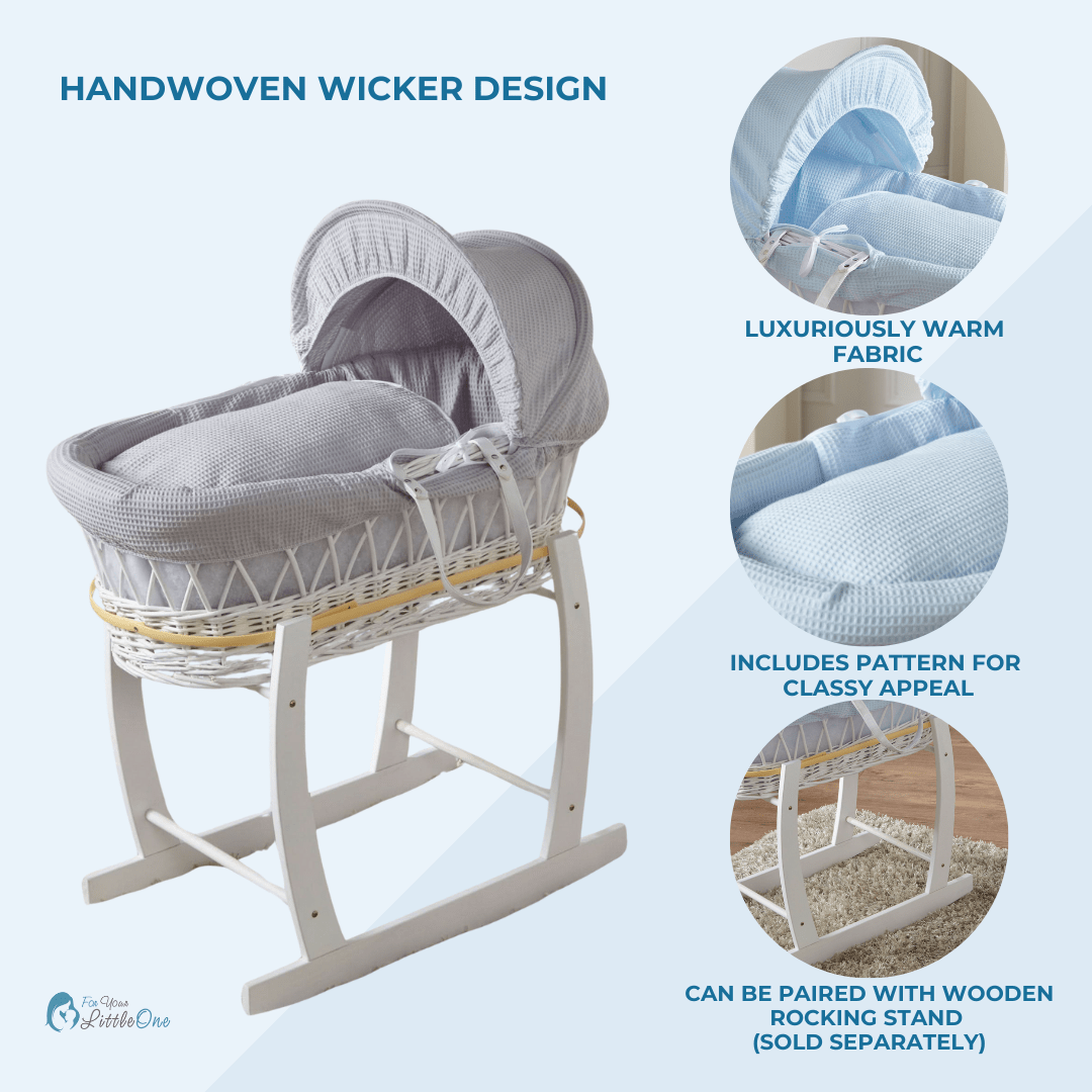 White Dimple White Wicker Baby Moses Basket With Stand