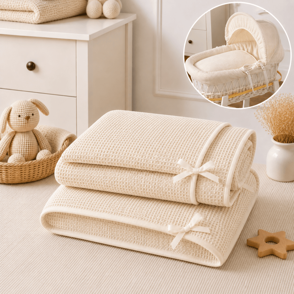 Cream Waffle Moses Basket Bedding Set