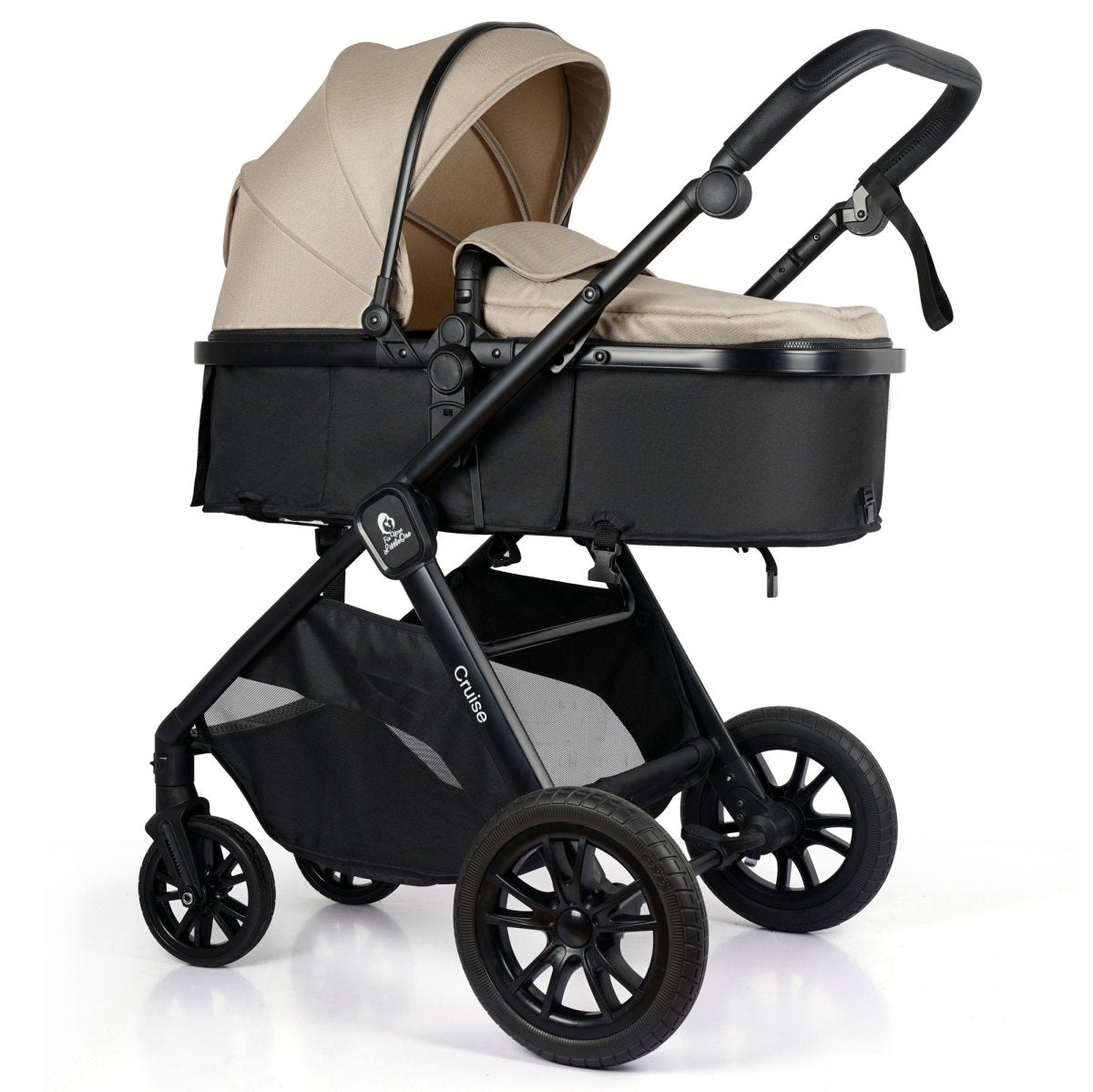 3-in-1 Travel System with R129 Car Seat | Dune Beige | Free Cupholder & Seat Liner