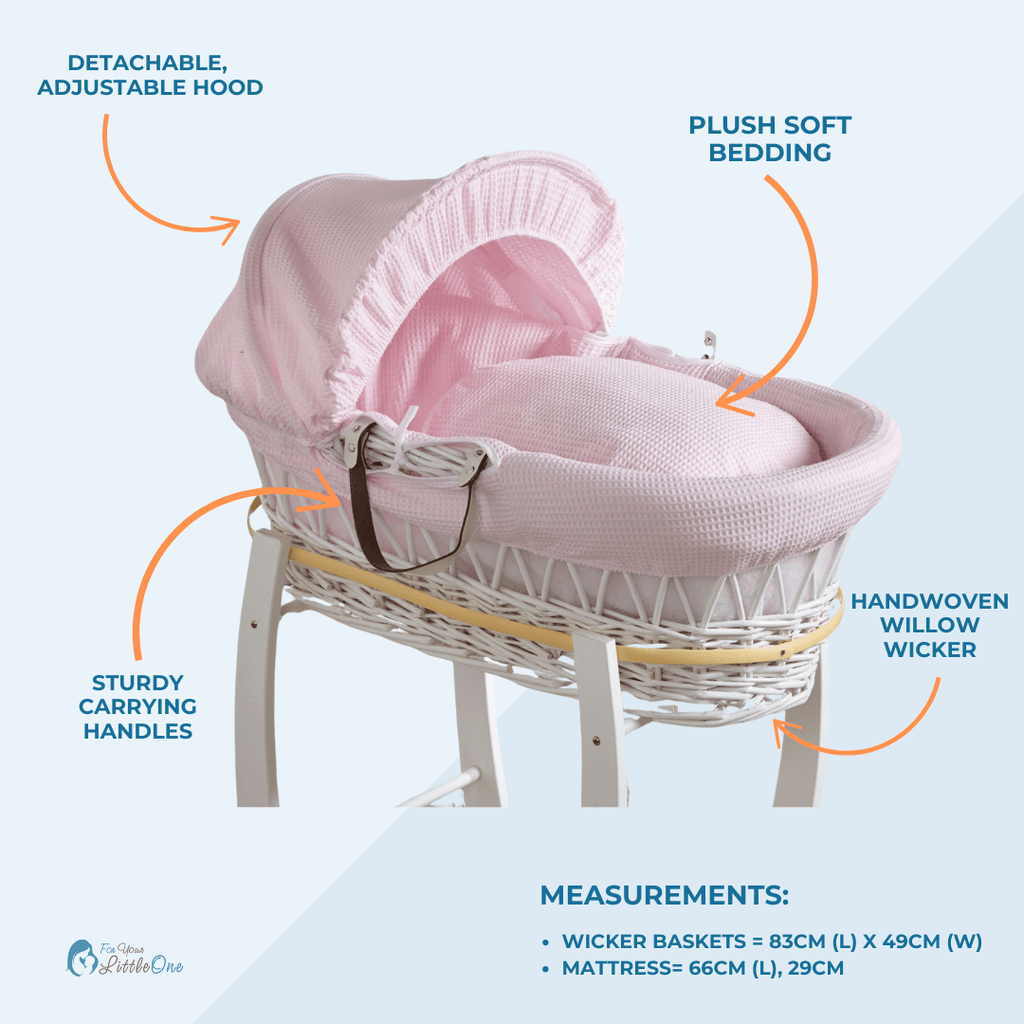 White Dimple White Wicker Baby Moses Basket With Stand